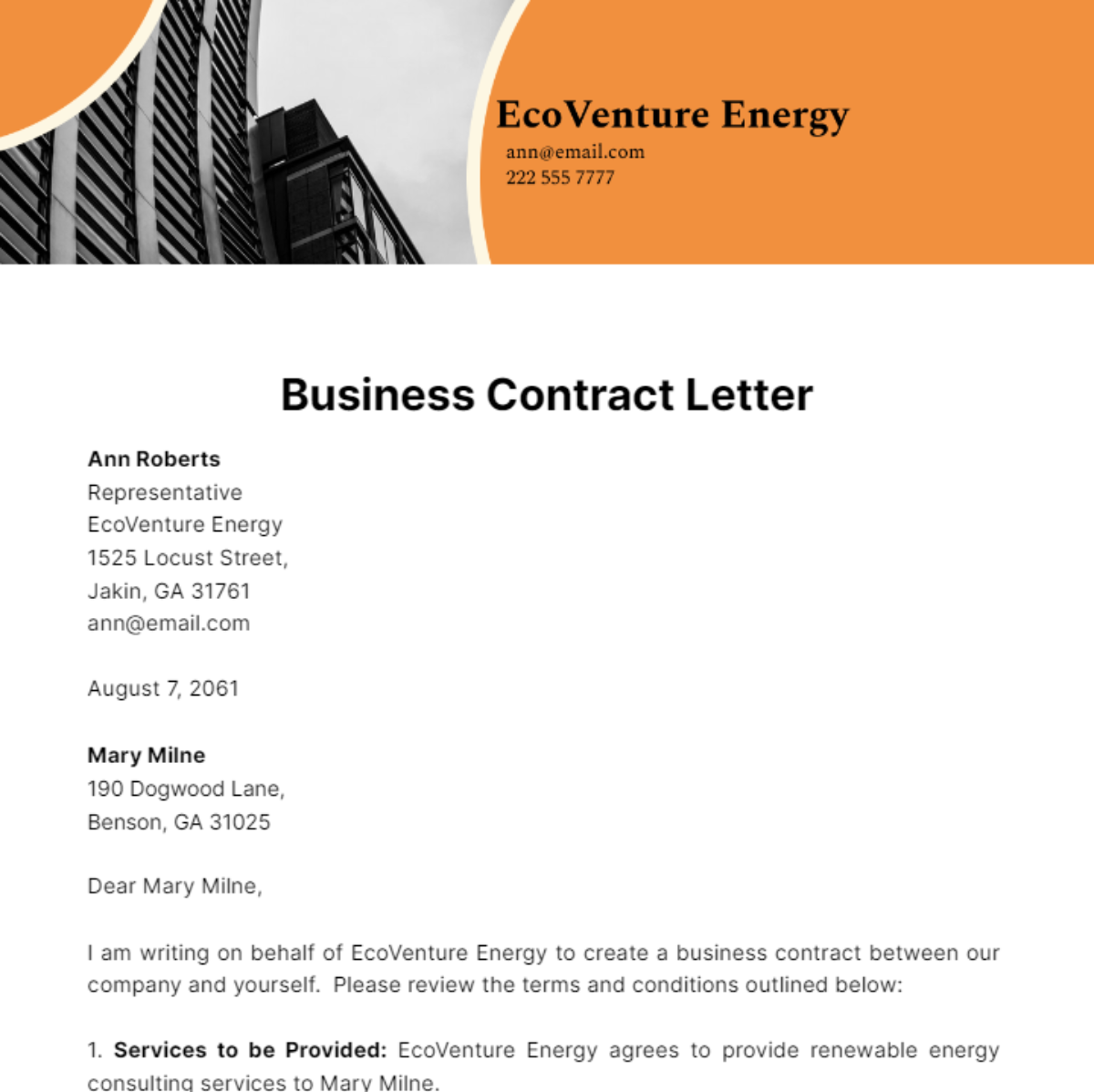 Business Contract Letter Template