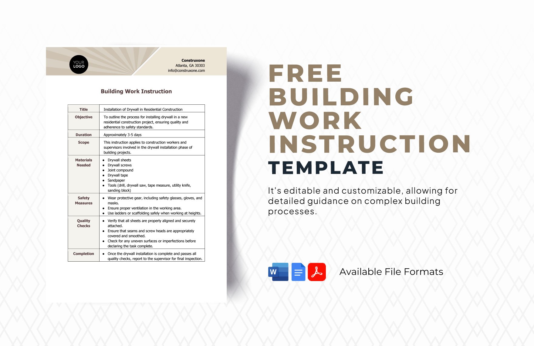 Building Work Instruction Template