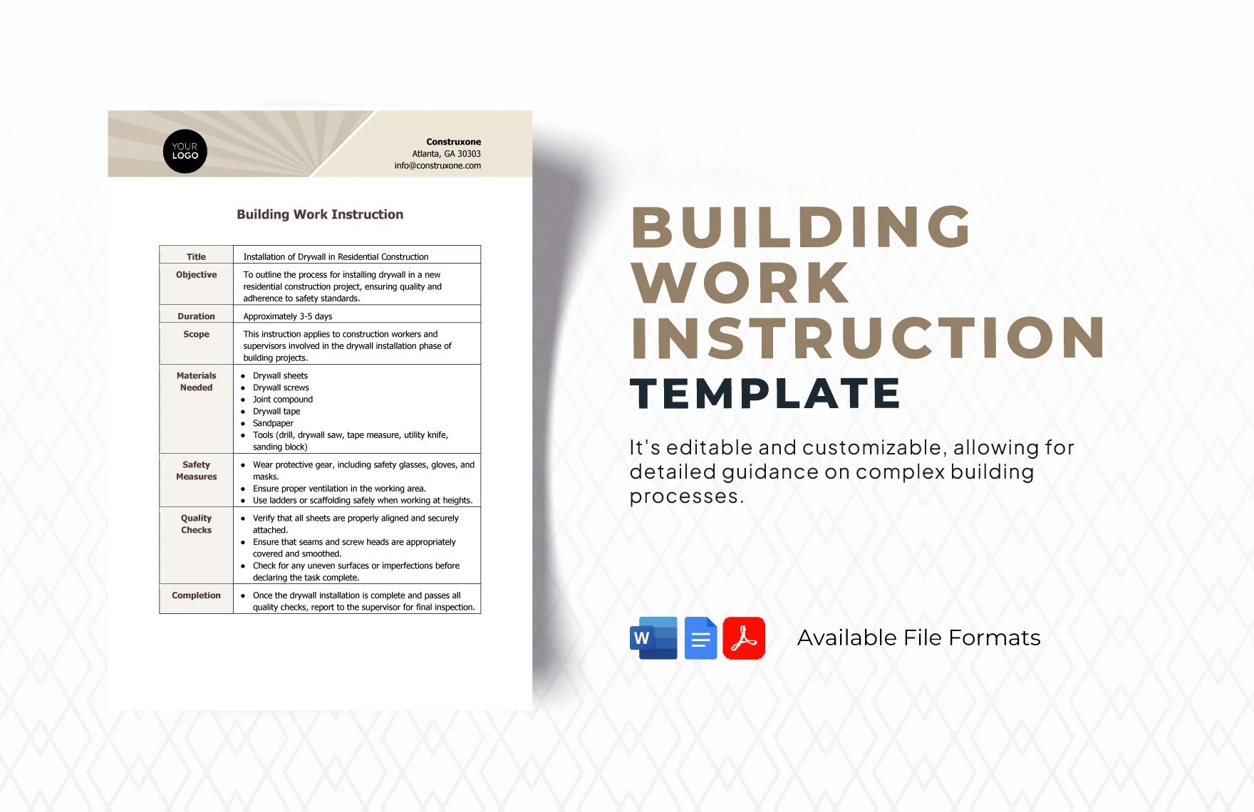 Free Building Work Instruction Template in Word, Google Docs, PDF