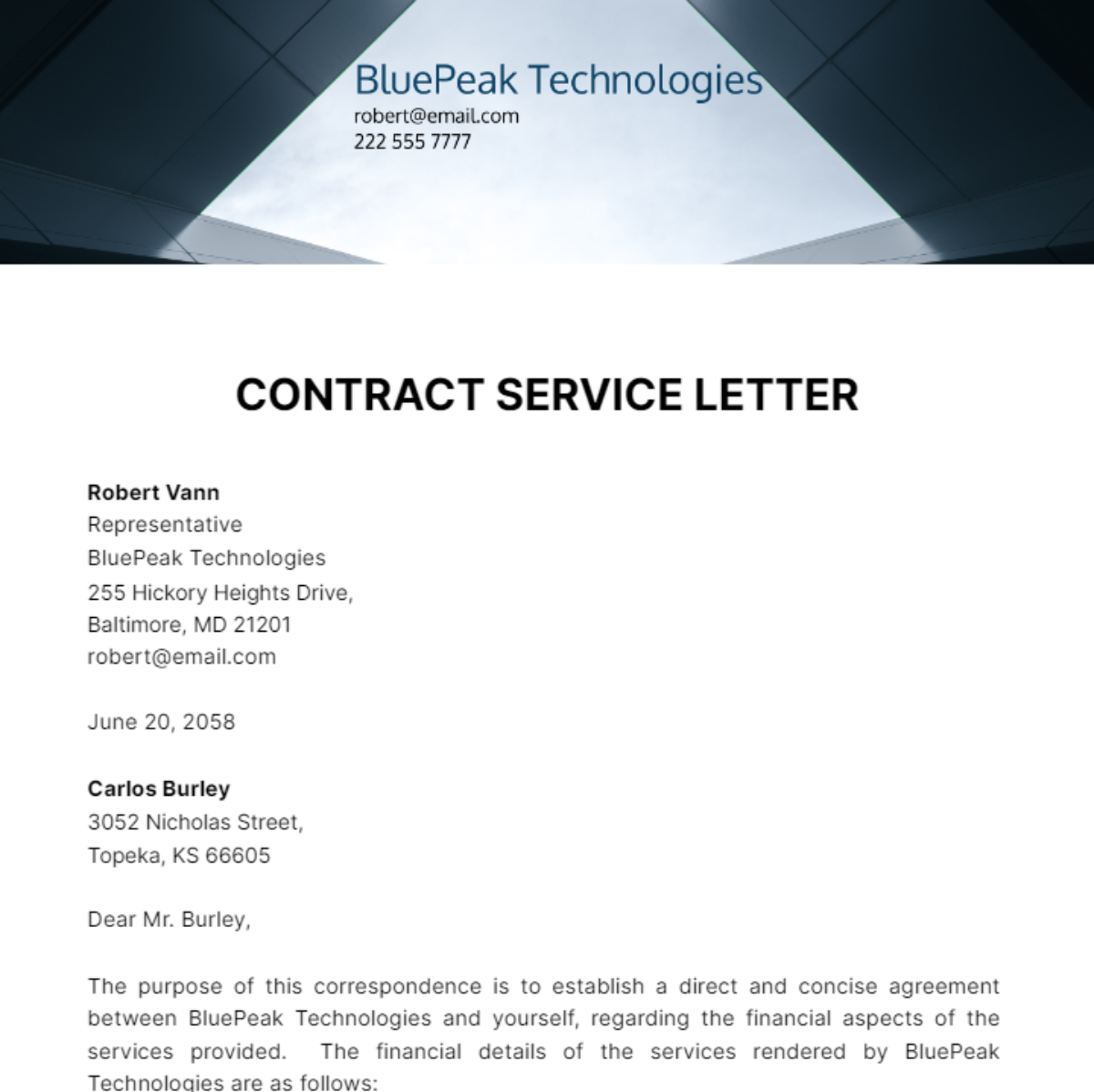 Contract Service Letter Template