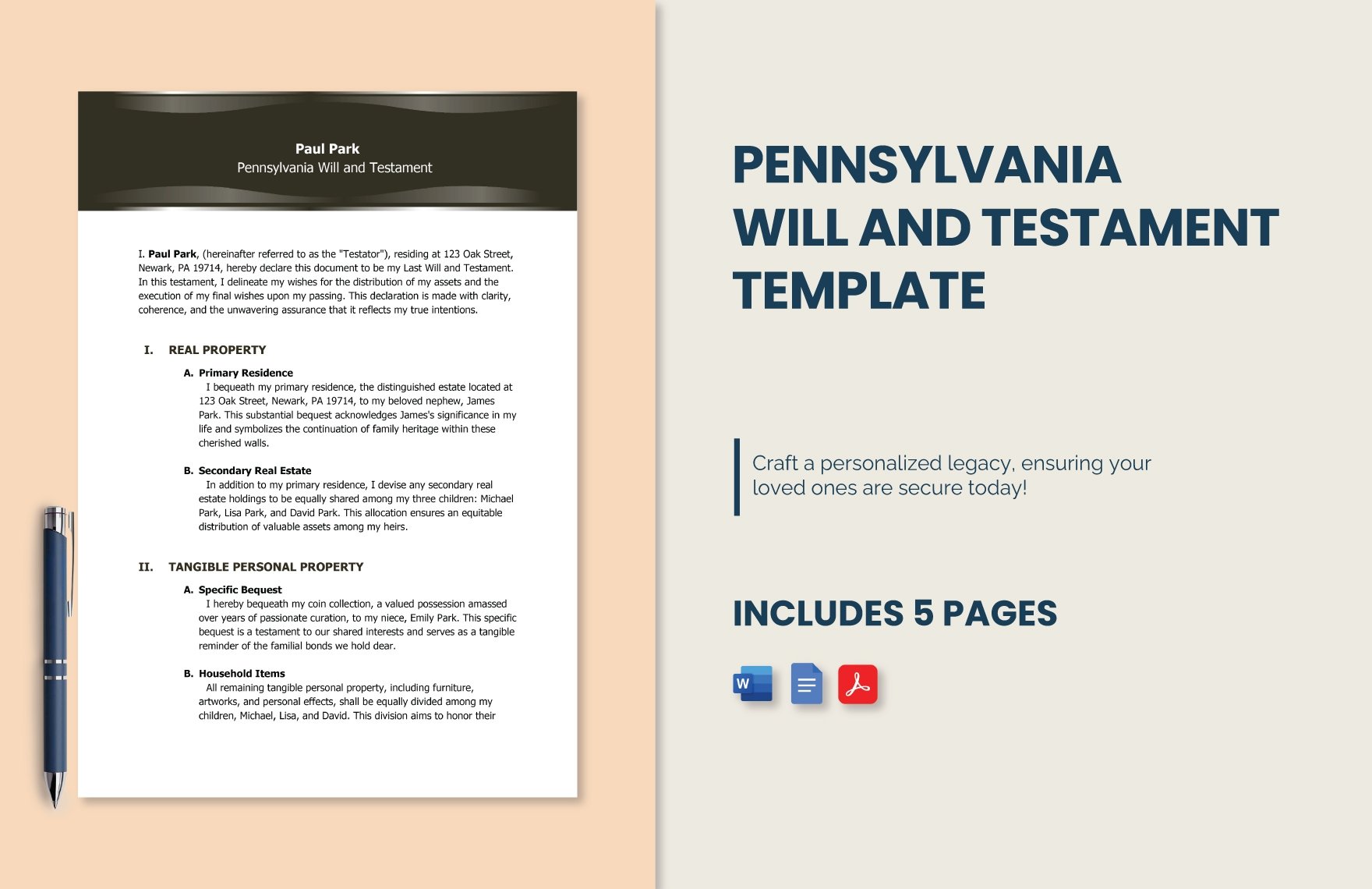 Pennsylvania Will and Testament Template