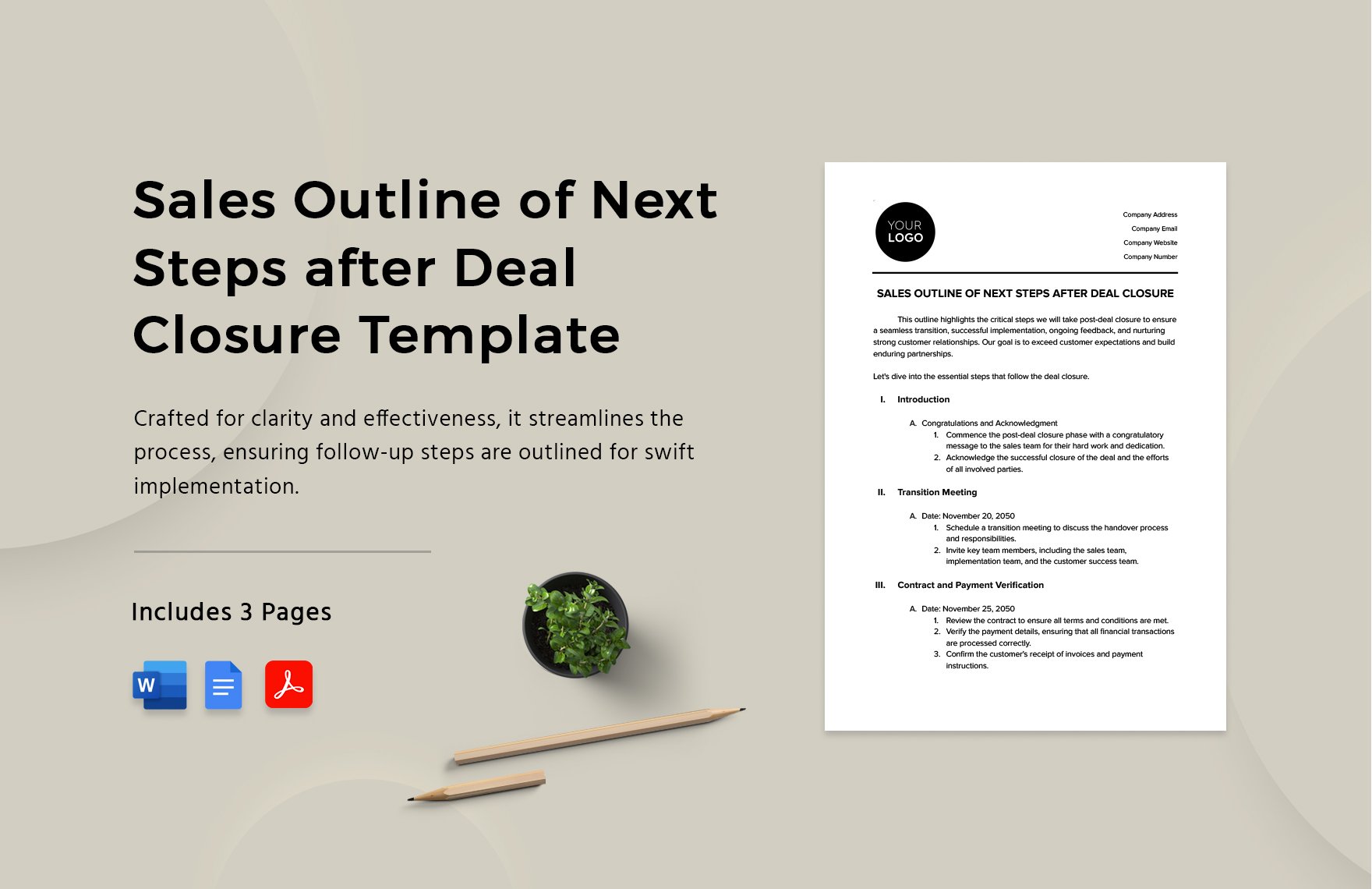 Sales Outline of Next Steps after Deal Closure Template