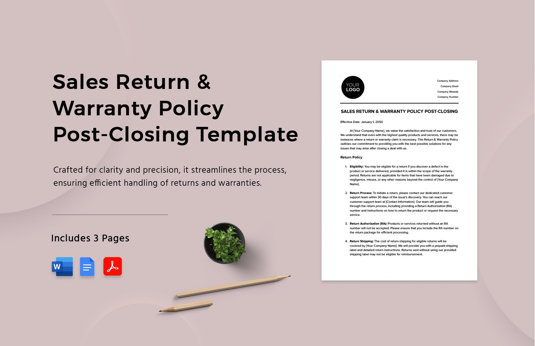 Sales Return & Warranty Policy Post-Closing Template in Word, Google Docs, PDF