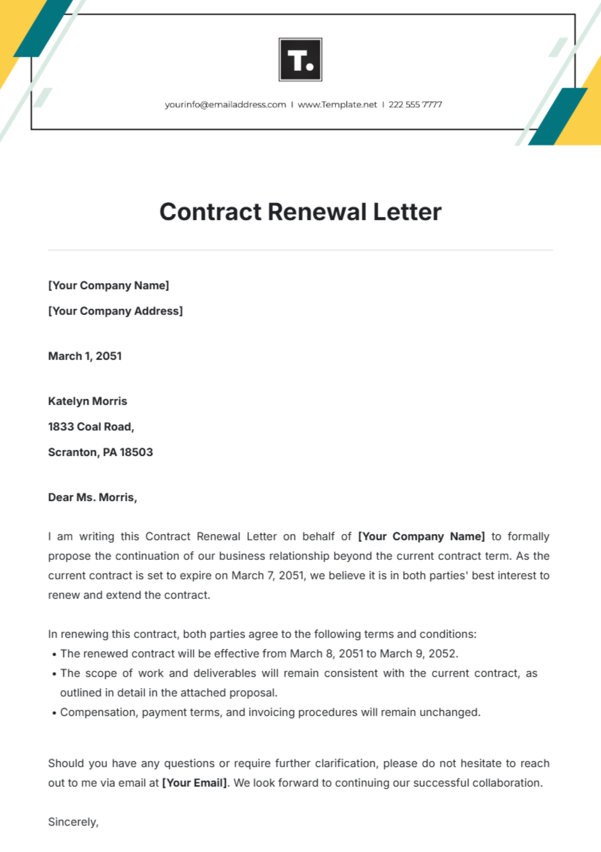 Contract Renewal Letter Template - Edit Online & Download