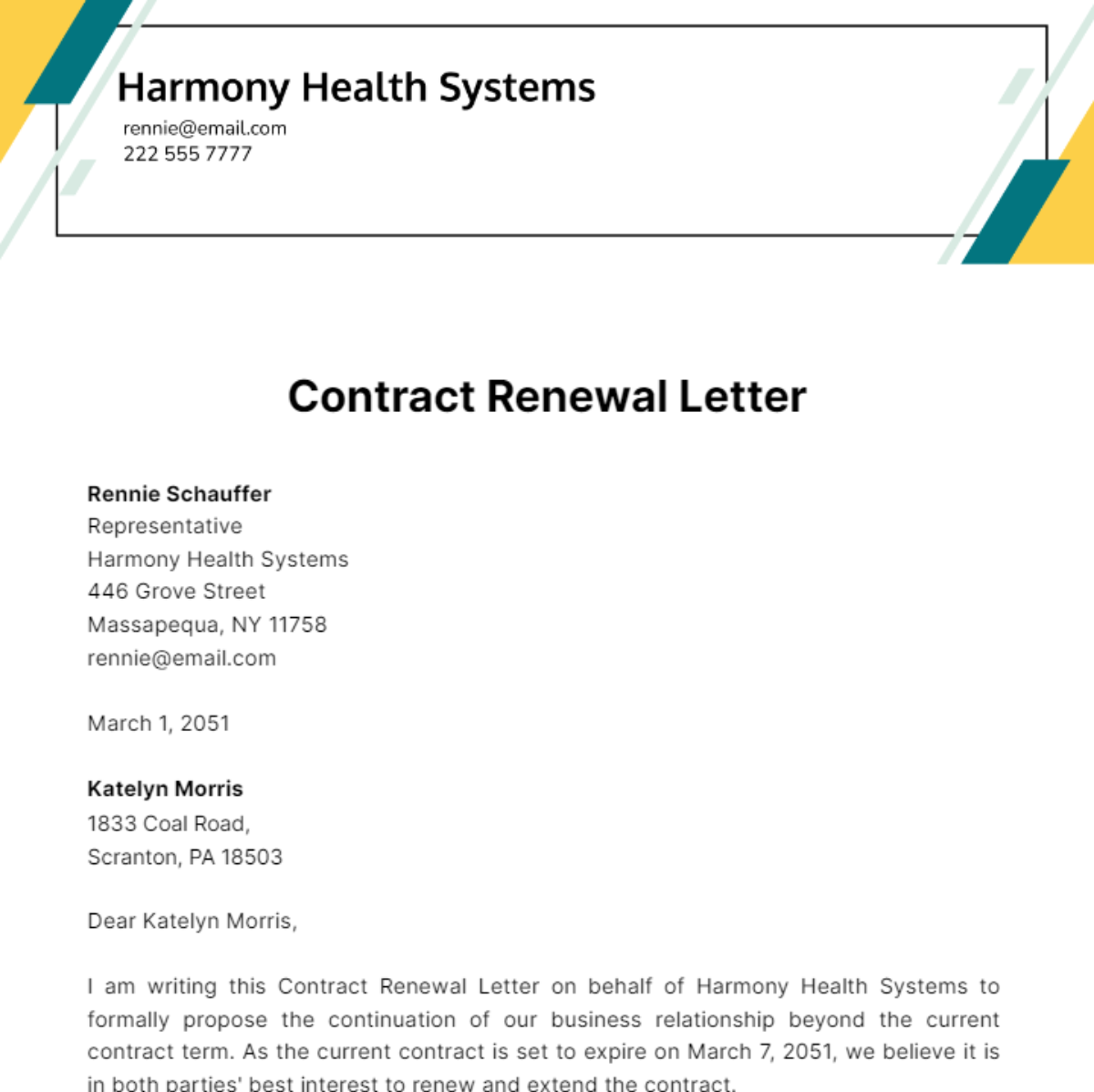 Free Contract Renewal Letter Template