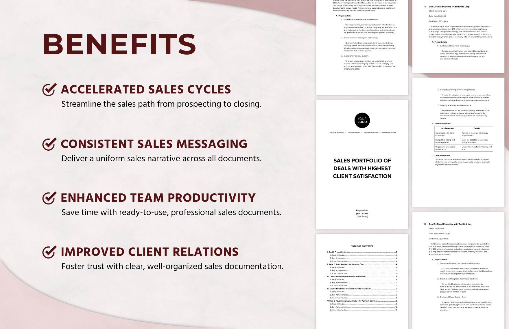 Sales Portfolio of Deals with Highest Client Satisfaction Template