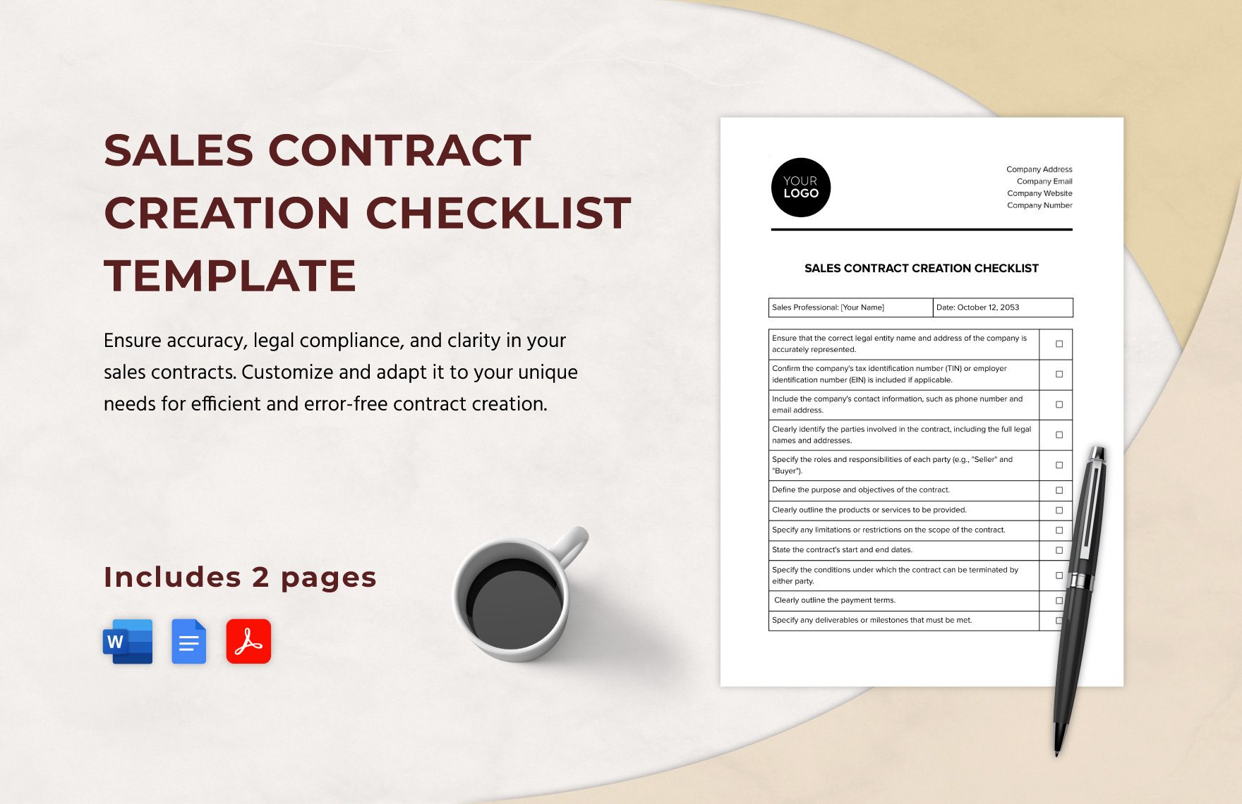 Sales Contract Creation Checklist Template in Word, Google Docs, PDF