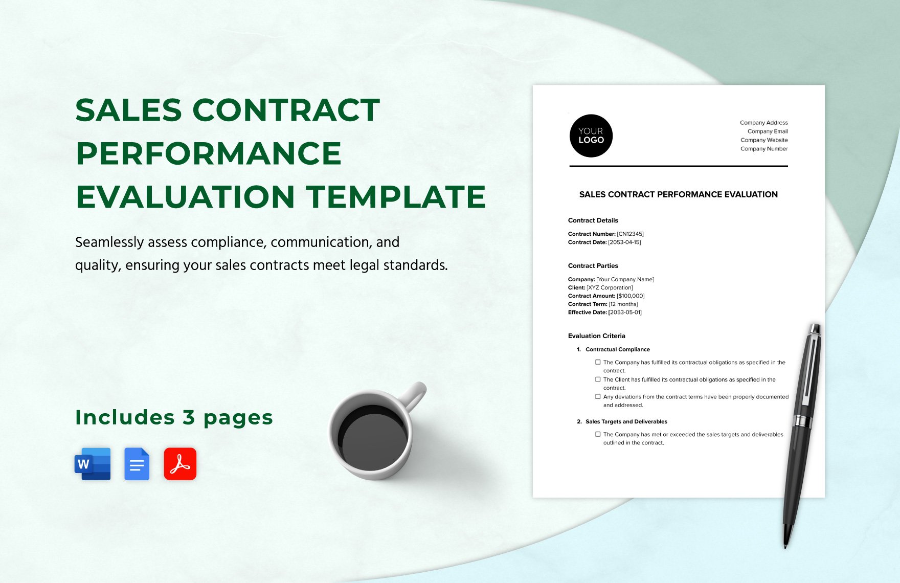 Sales Contract Performance Evaluation Template in Word, Google Docs, PDF