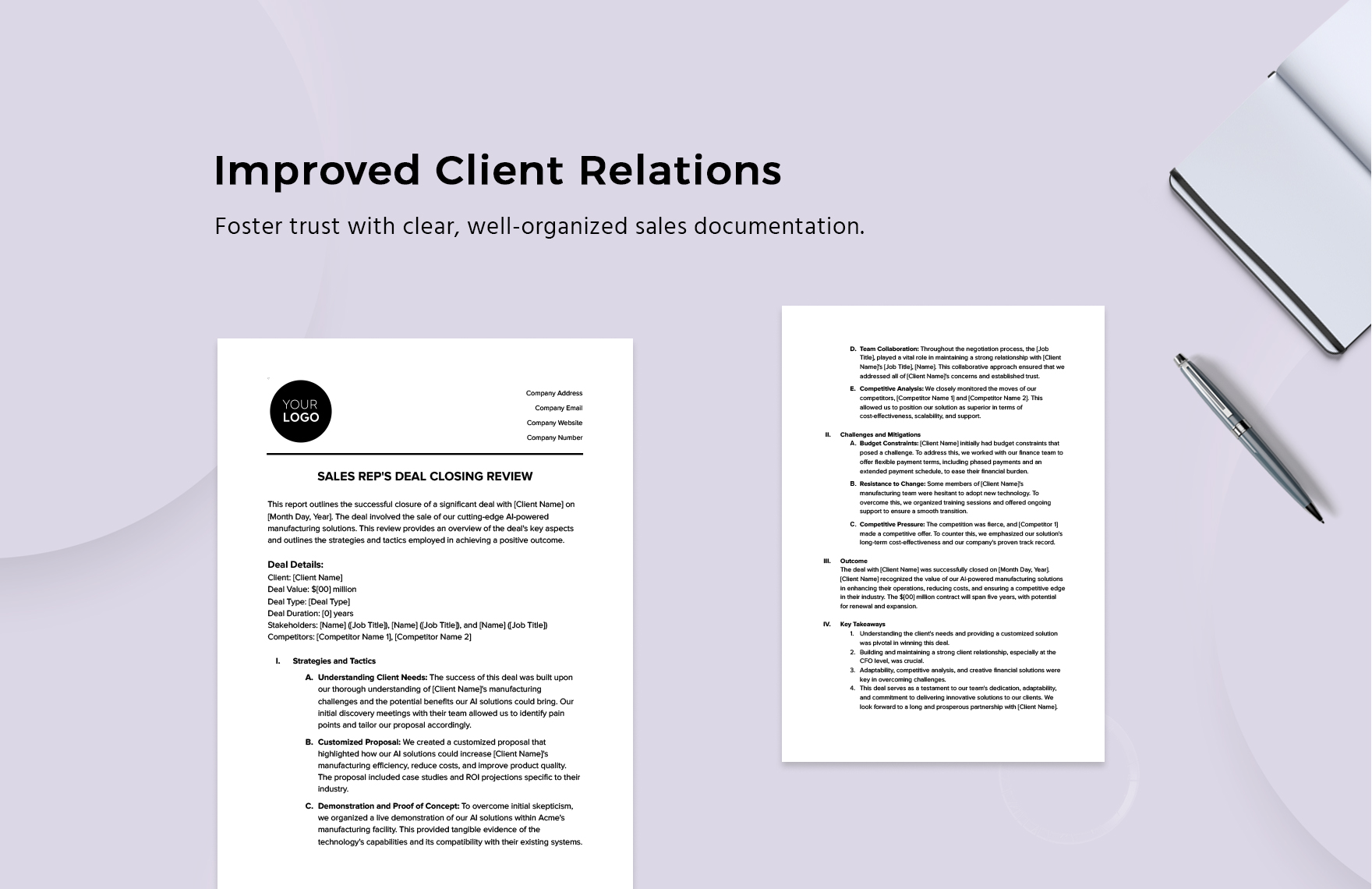 Sales Rep's Deal Closing Review Template