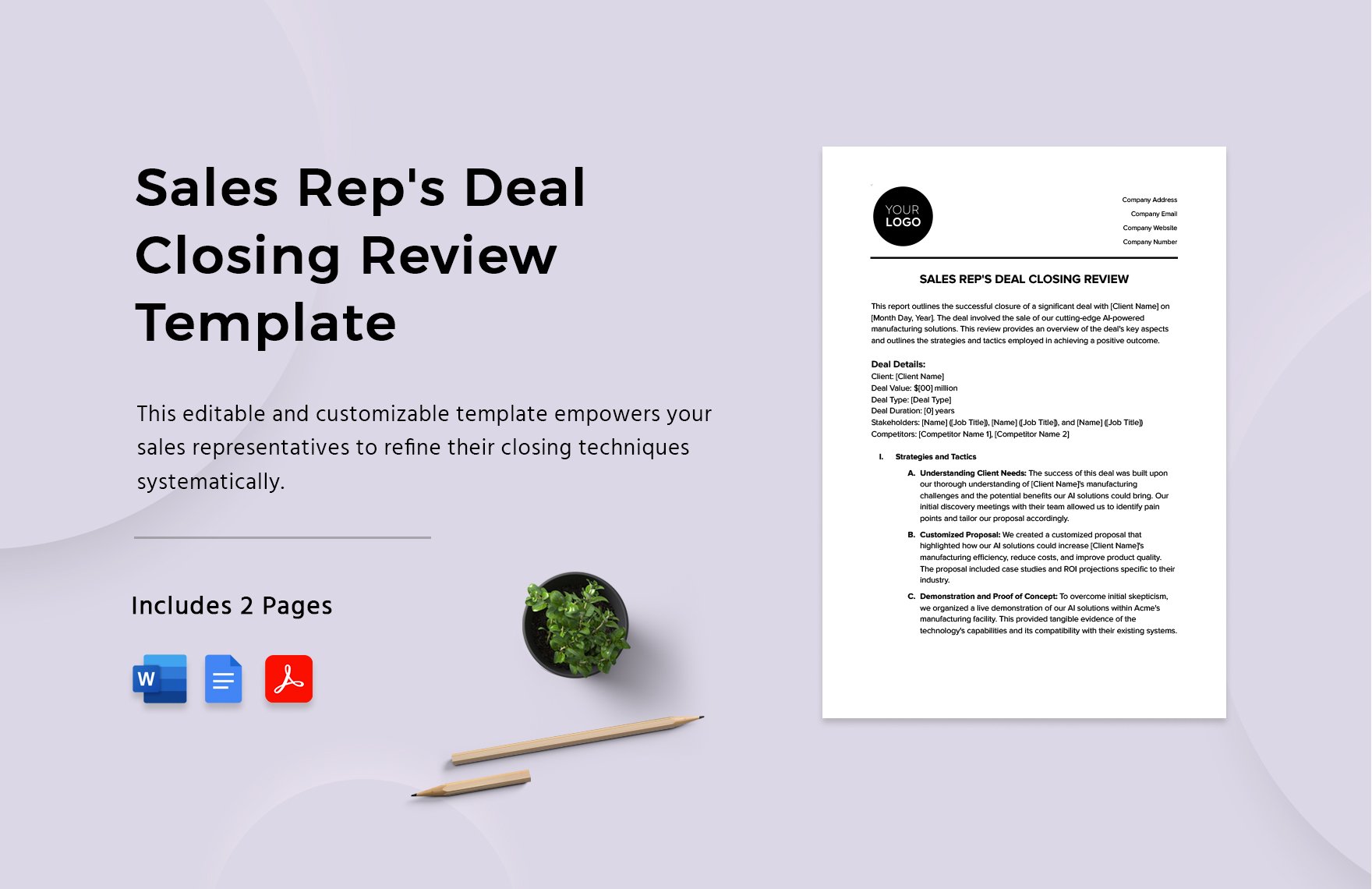 Sales Rep's Deal Closing Review Template in Word, Google Docs, PDF