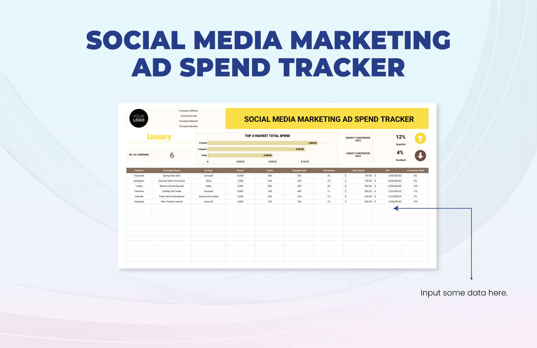 Social Media Marketing Ad Spend Tracker Template
