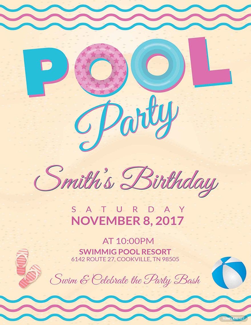Free Pool Party Birthday Flyer Template
