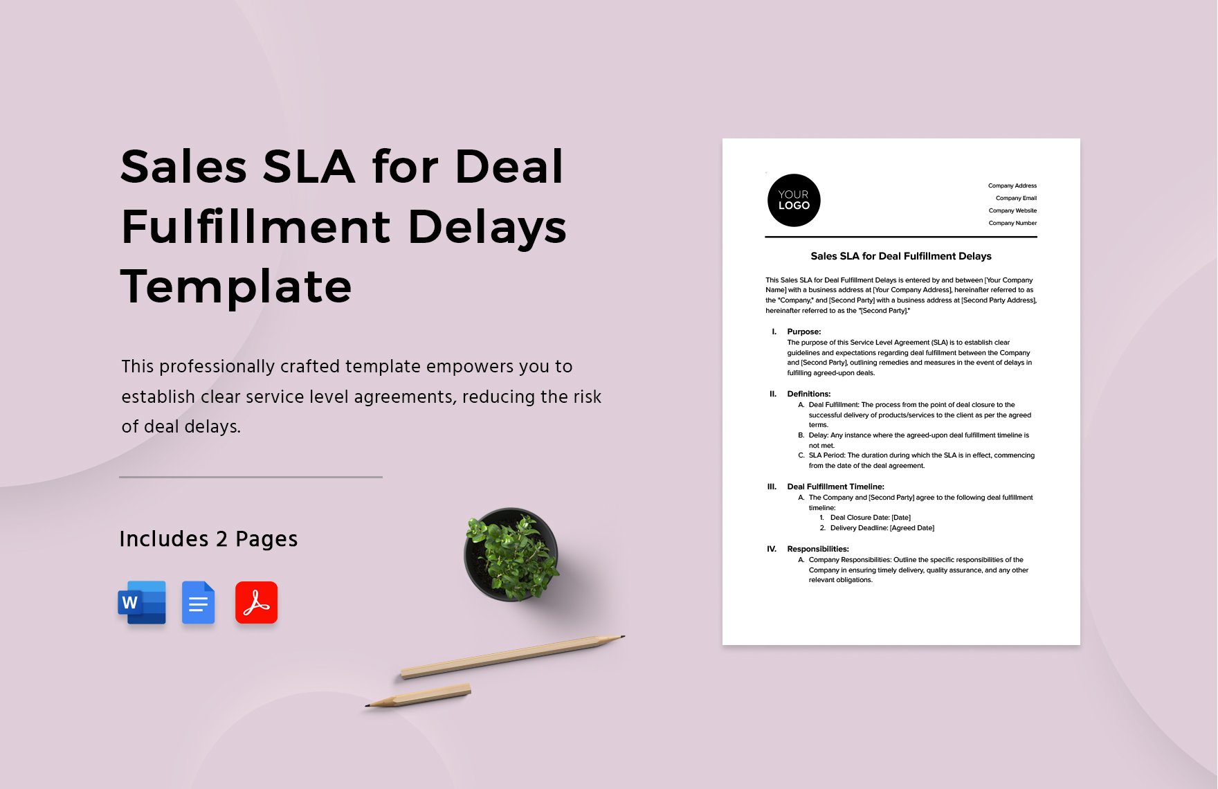 Sales SLA for Deal Fulfillment Delays Template in Word, Google Docs, PDF