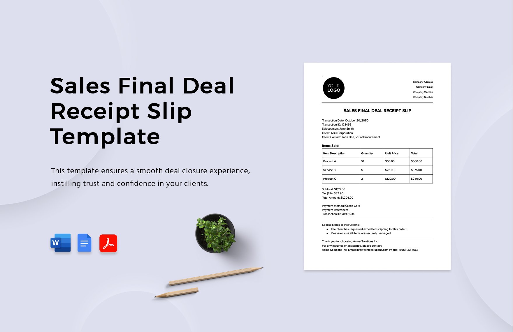 Sales Final Deal Receipt Slip Template