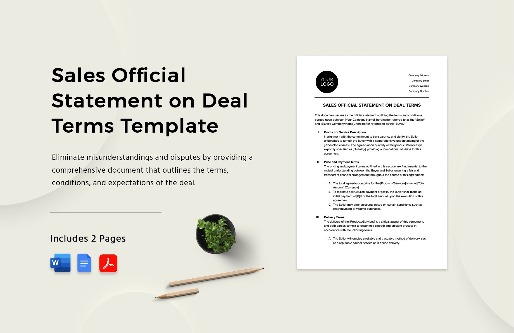 Sales Official Statement on Deal Terms Template in Word, Google Docs, PDF