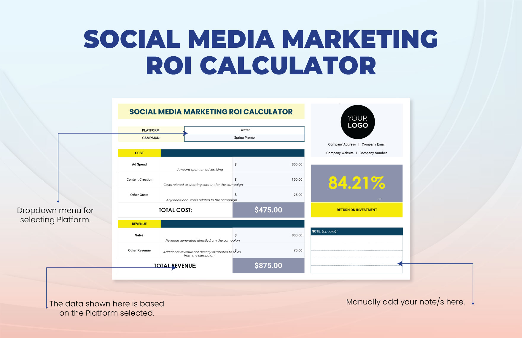 Social Media Marketing ROI Calculator Template