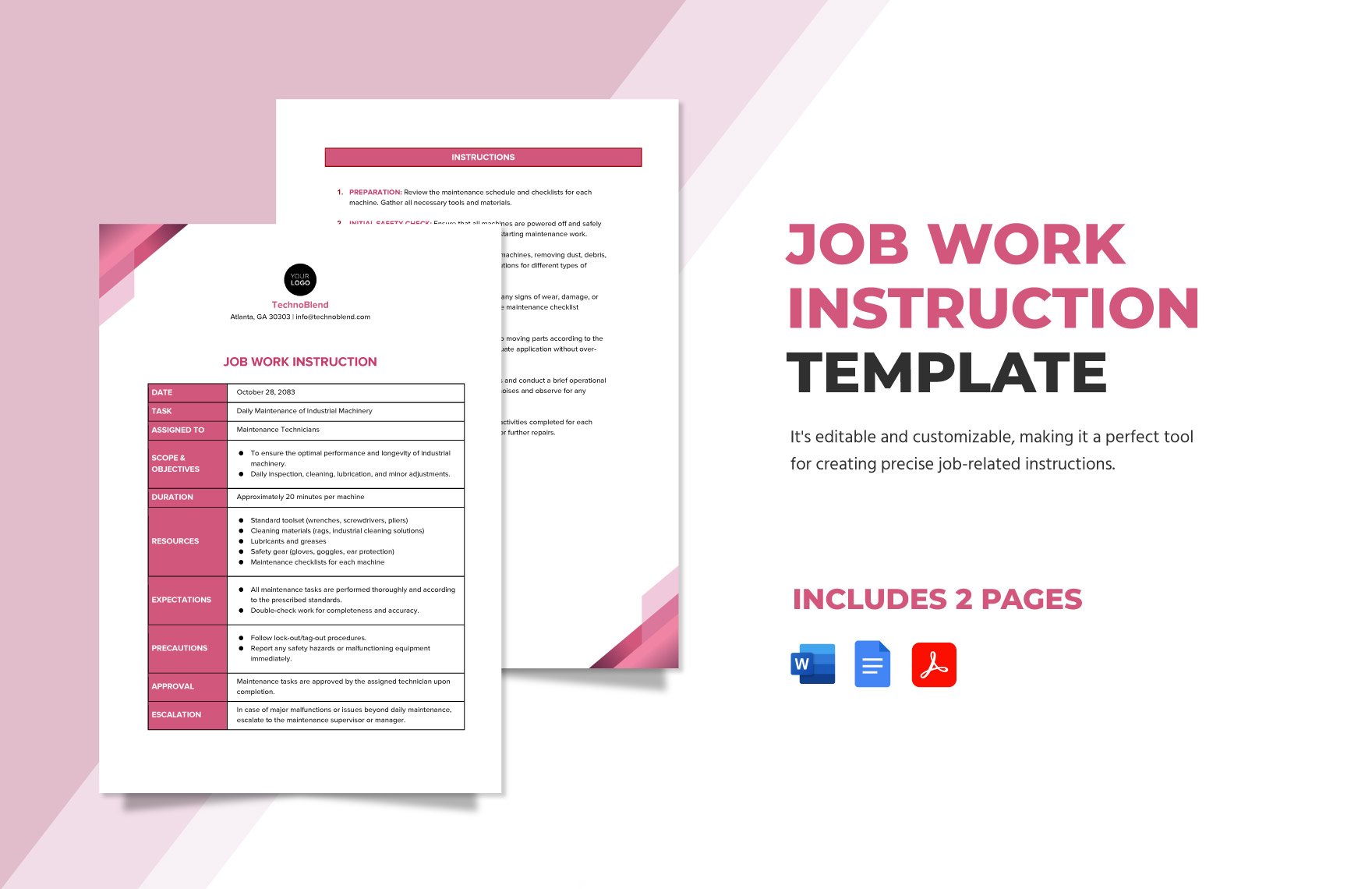 Free Job Work Instruction Template in Word, Google Docs, PDF