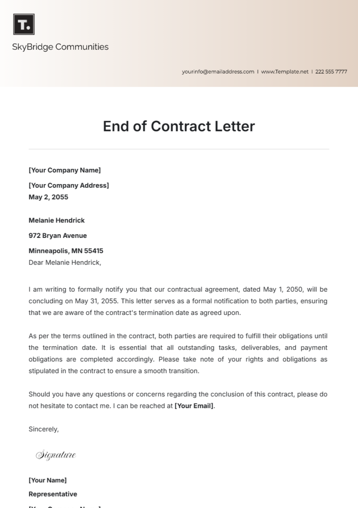 End of Contract Letter Template - Edit Online & Download