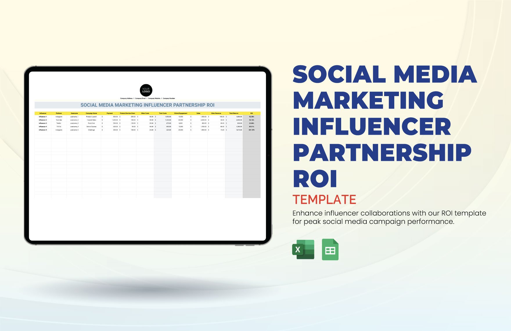 Social Media Marketing Influencer Partnership ROI Template