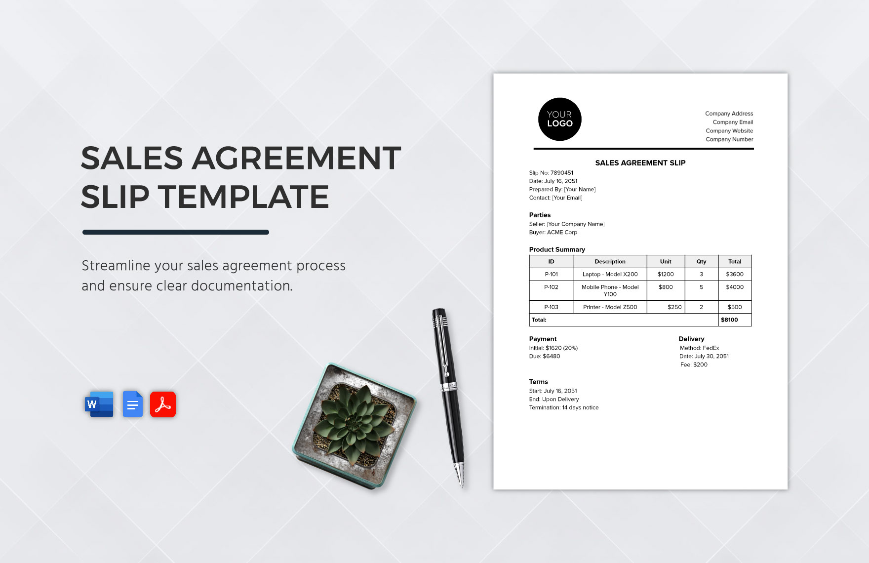 Sales Agreement Slip Template in Word, Google Docs, PDF
