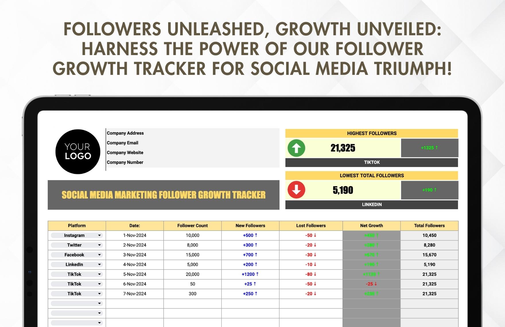 Social Media Marketing Follower Growth Tracker Template