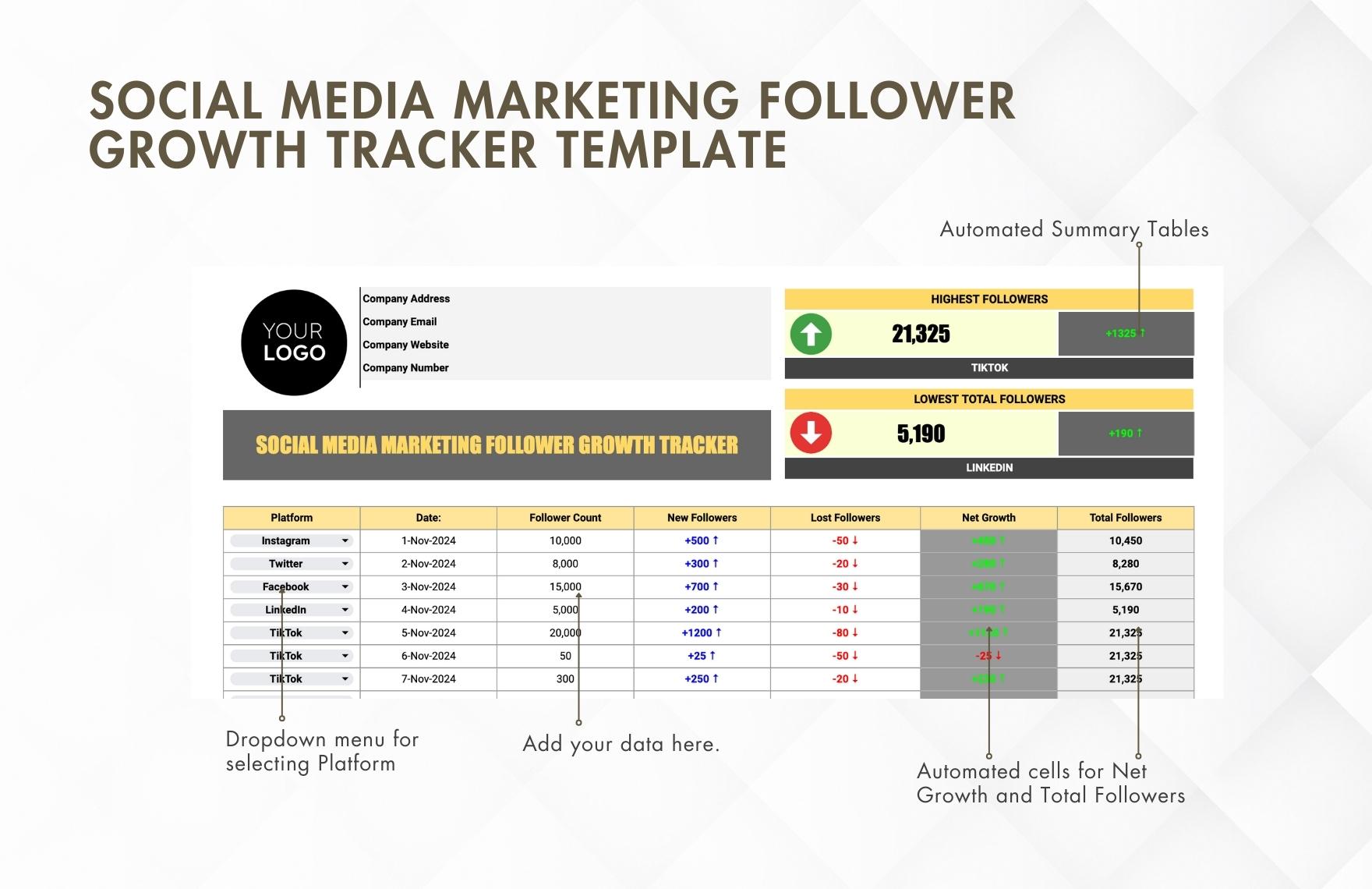 Social Media Marketing Follower Growth Tracker Template