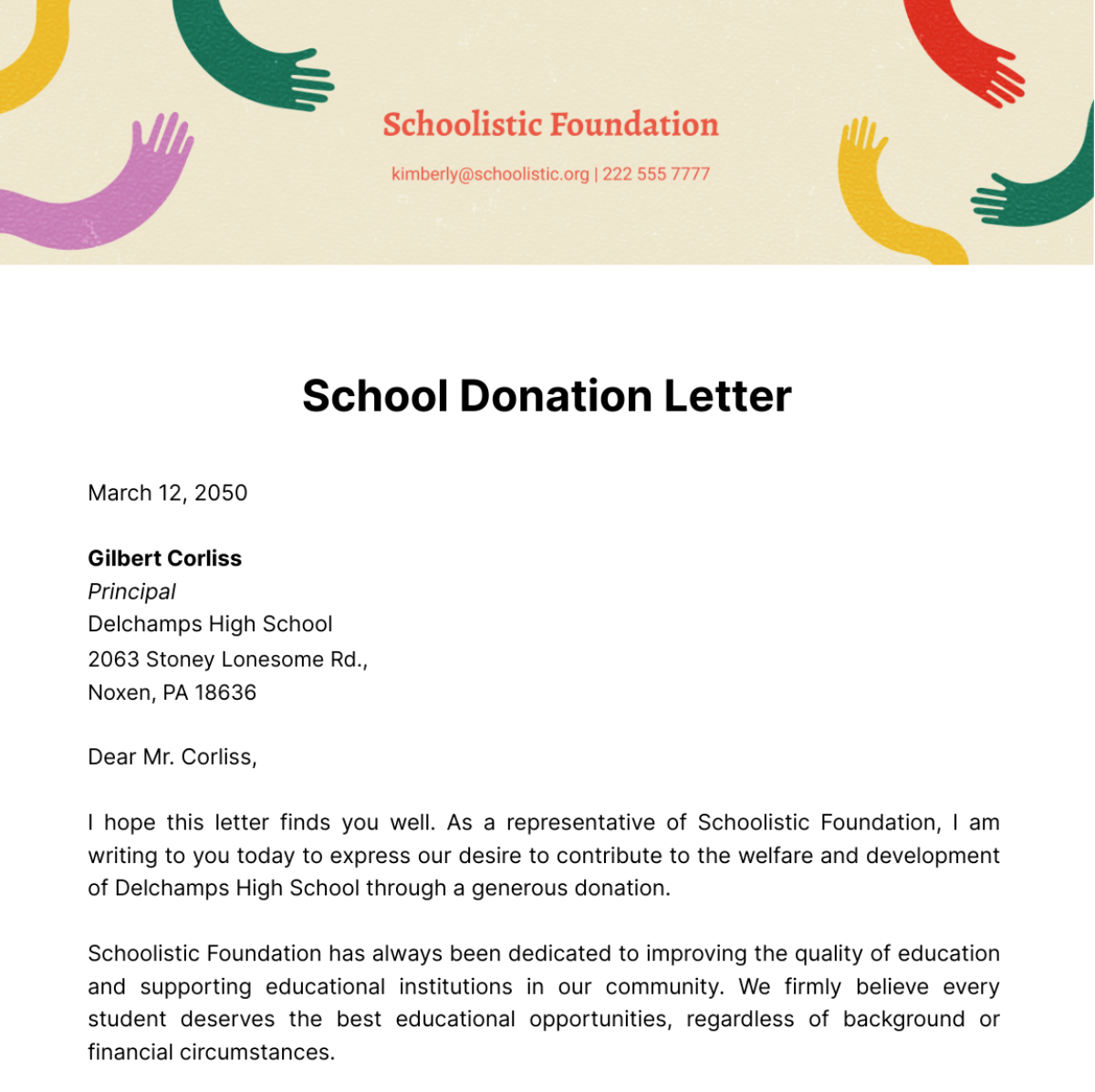 School Donation Letter   Template