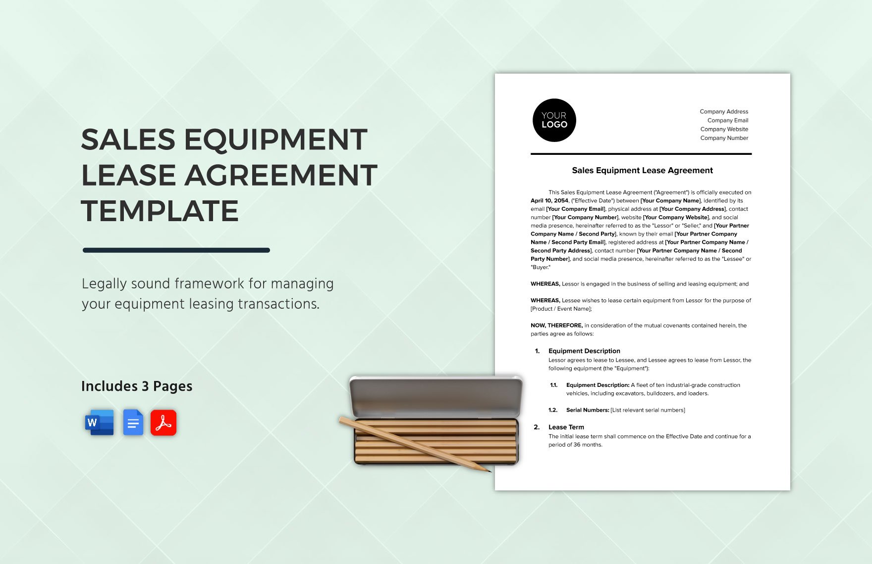 Sales Equipment Lease Agreement Template
