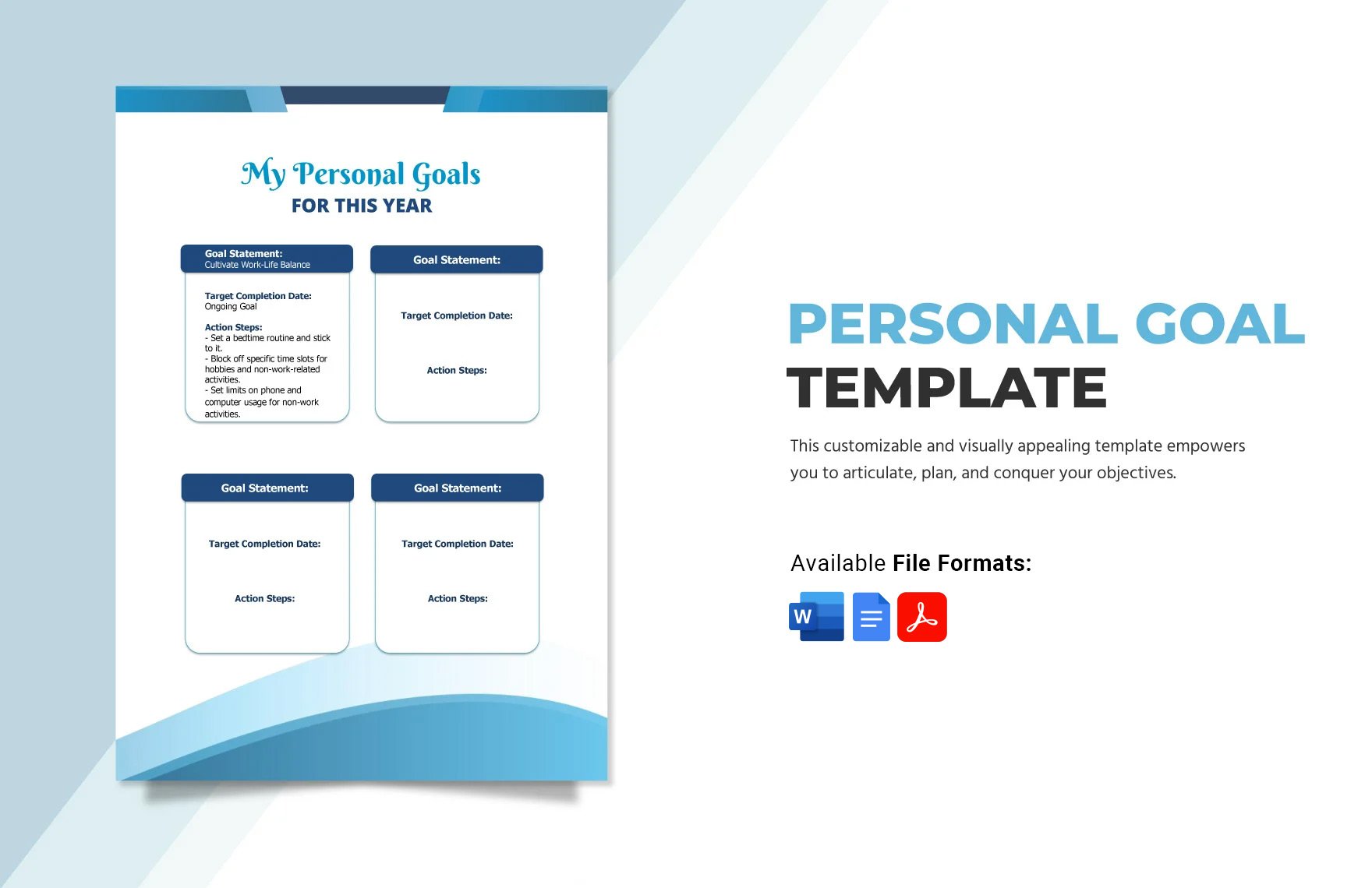 Personal Goal Template in Word, Google Docs, PDF