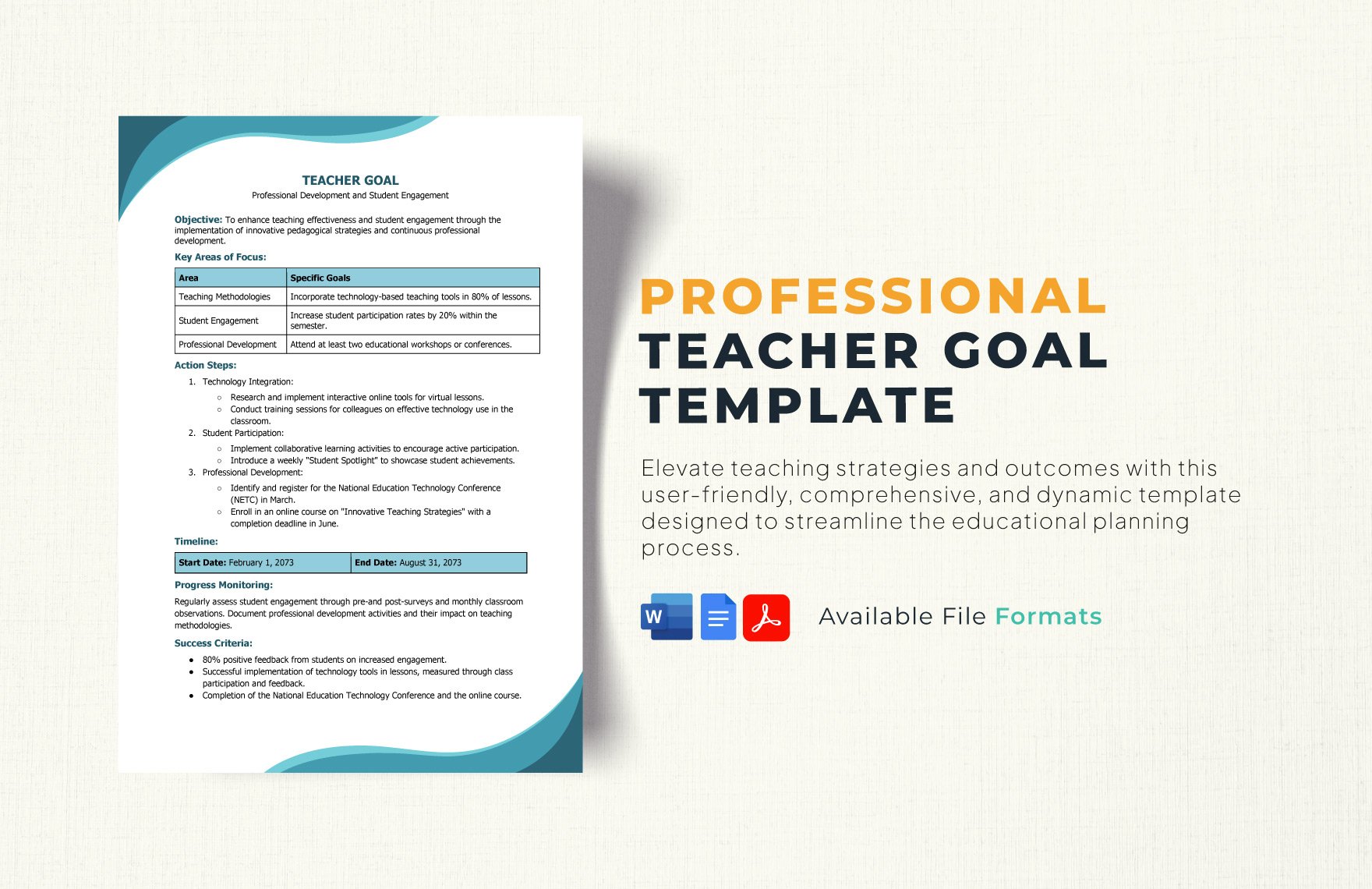 Free Teacher Goal Template in Word, Google Docs, PDF
