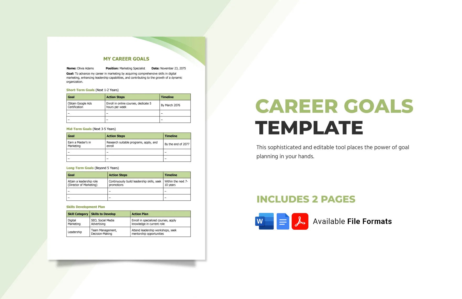 Free Career Goals Template in Word, Google Docs, PDF
