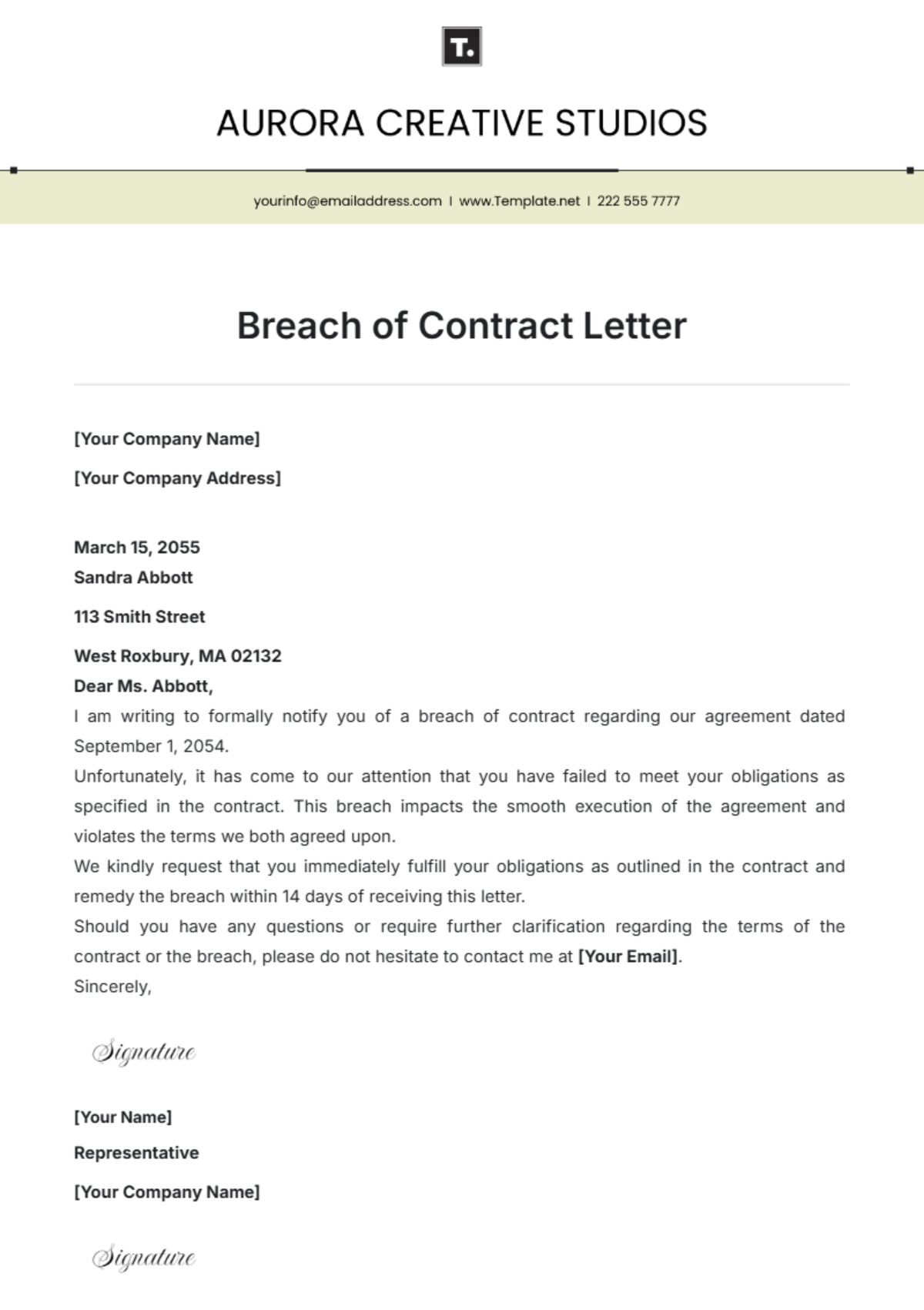 Breach of Contract Letter Template - Edit Online & Download