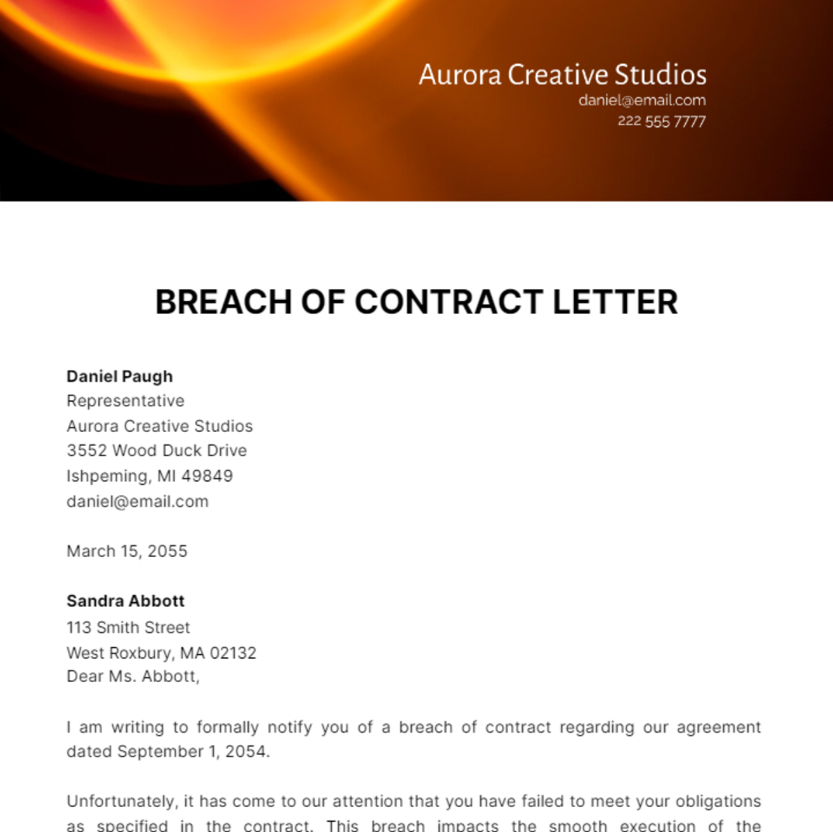 Breach of Contract Letter Template