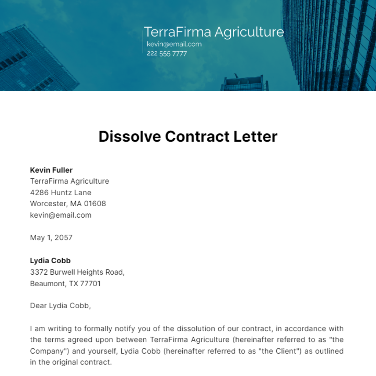 Dissolve Contract Letter Template