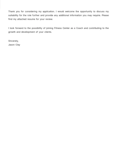 Free Coach Application Letter   Template to Edit Online