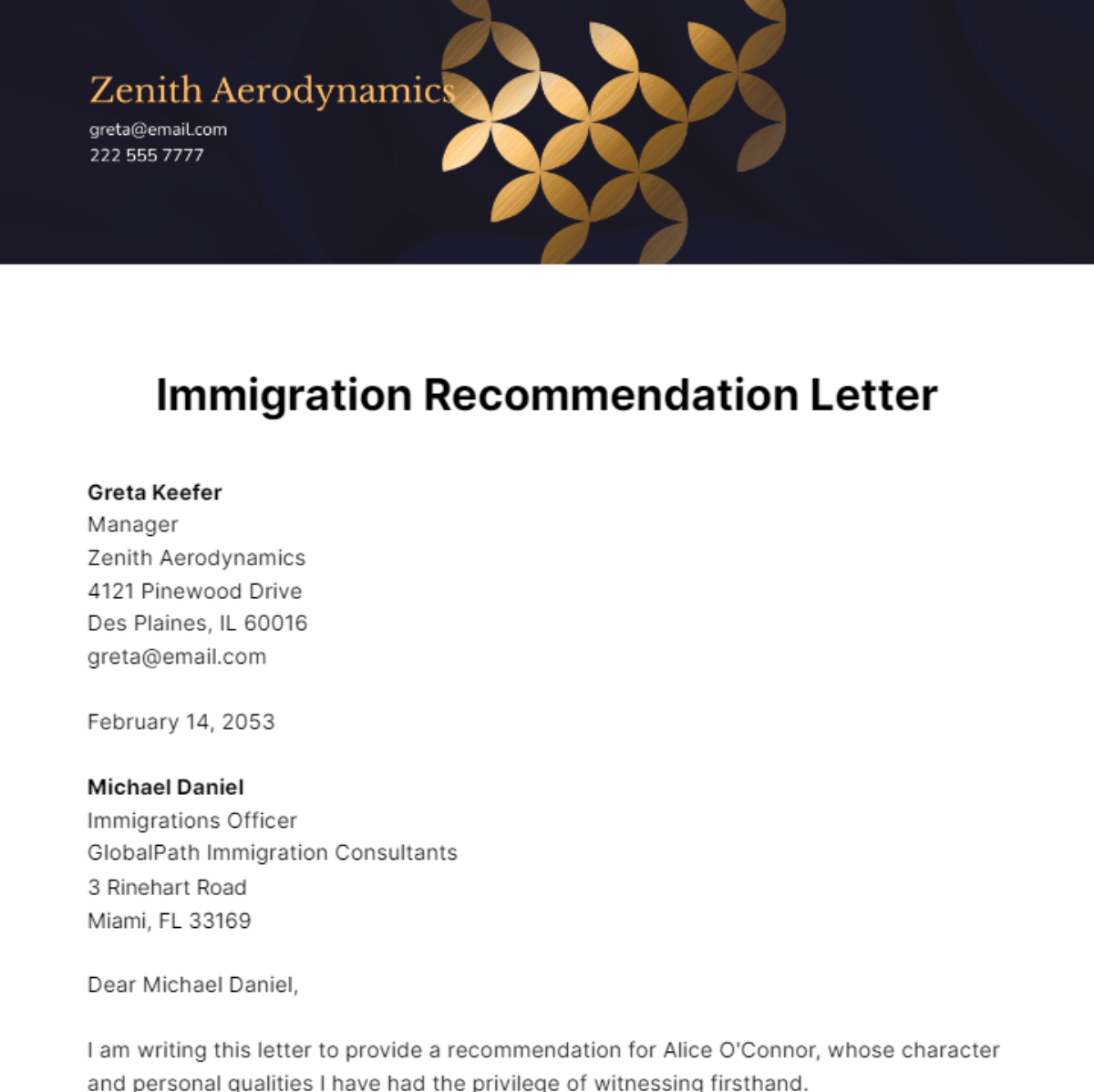 Free Immigration Recommendation Letter Template