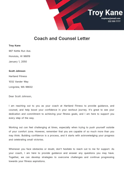 Free Coach and Counsel Letter   Template to Edit Online