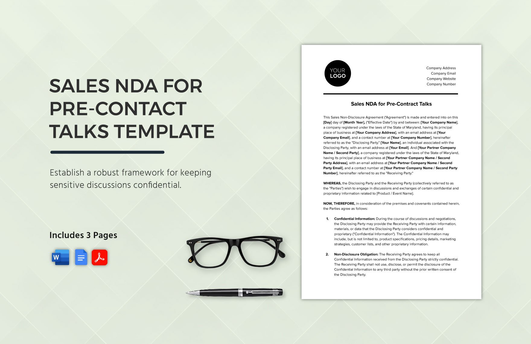 Sales NDA for Pre-Contract Talks Template in Word, Google Docs, PDF