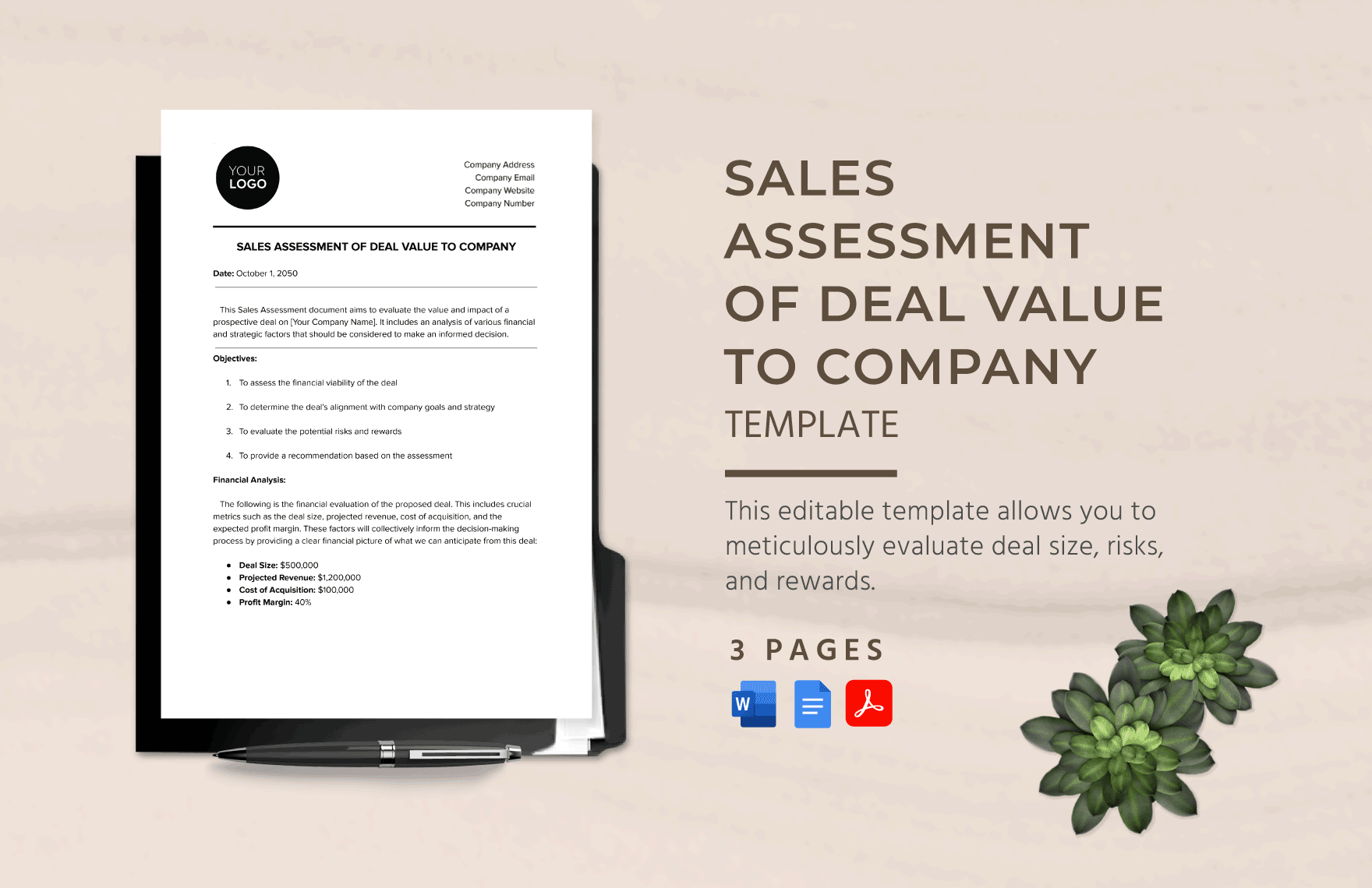 Sales Assessment of Deal Value to Company Template