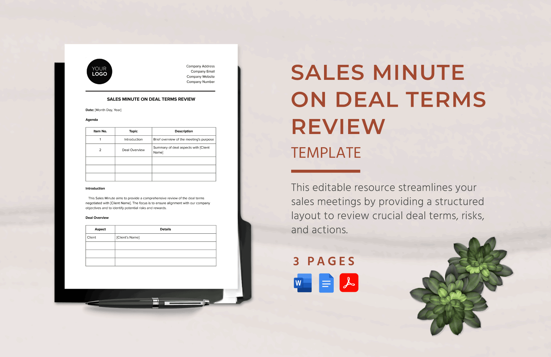 Sales Minute on Deal Terms Review Template in Word, Google Docs, PDF