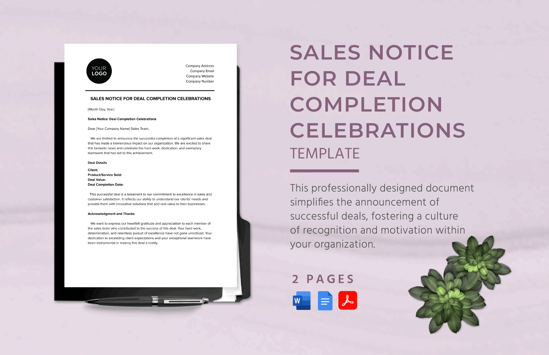 Sales Notice for Deal Completion Celebrations Template