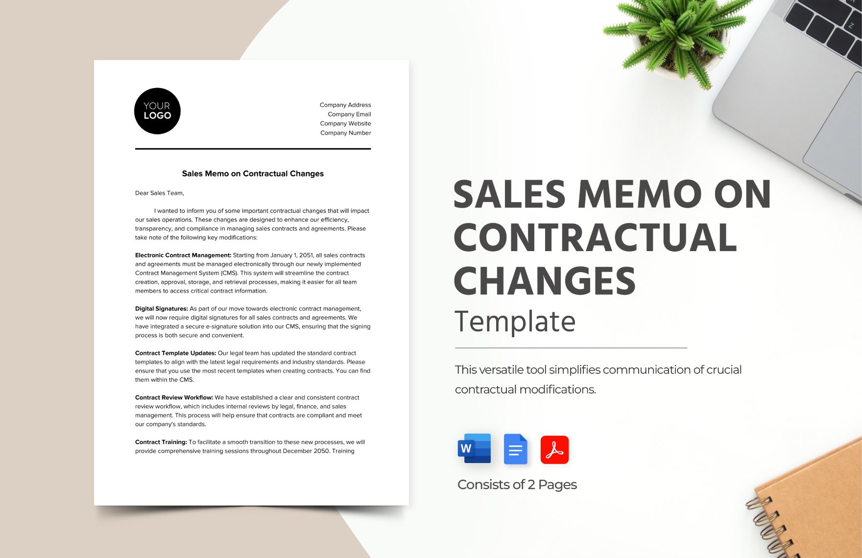 Sales Memo on Contractual Changes Template