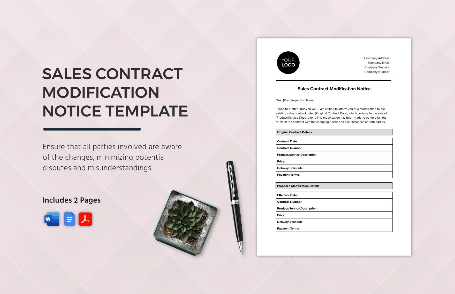 Sales Contract Modification Notice Template in Word, Google Docs, PDF