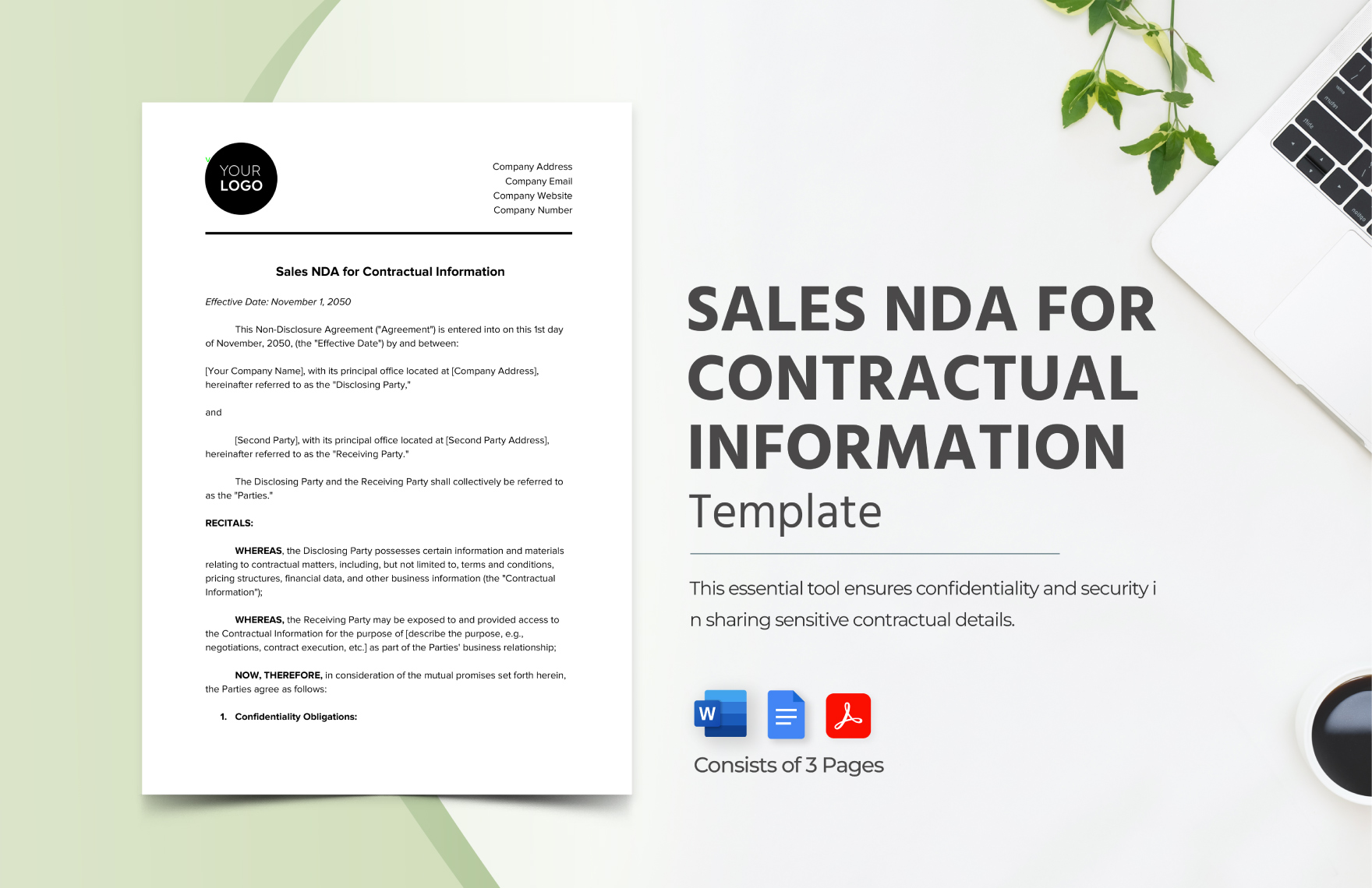 Sales NDA for Contractual Information Template in Word, Google Docs, PDF