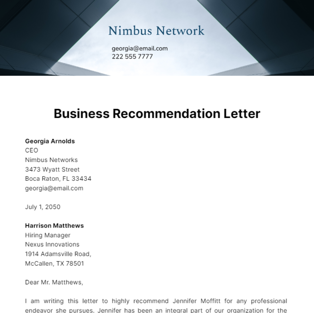Business Recommendation Letter Template
