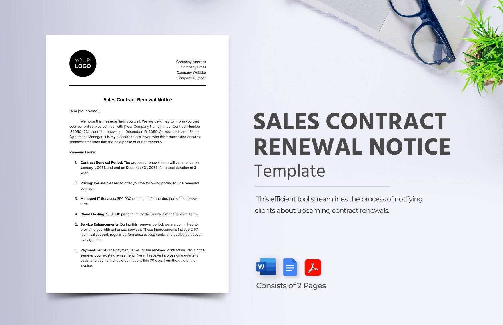 Sales Contract Renewal Notice Template in Word, Google Docs, PDF