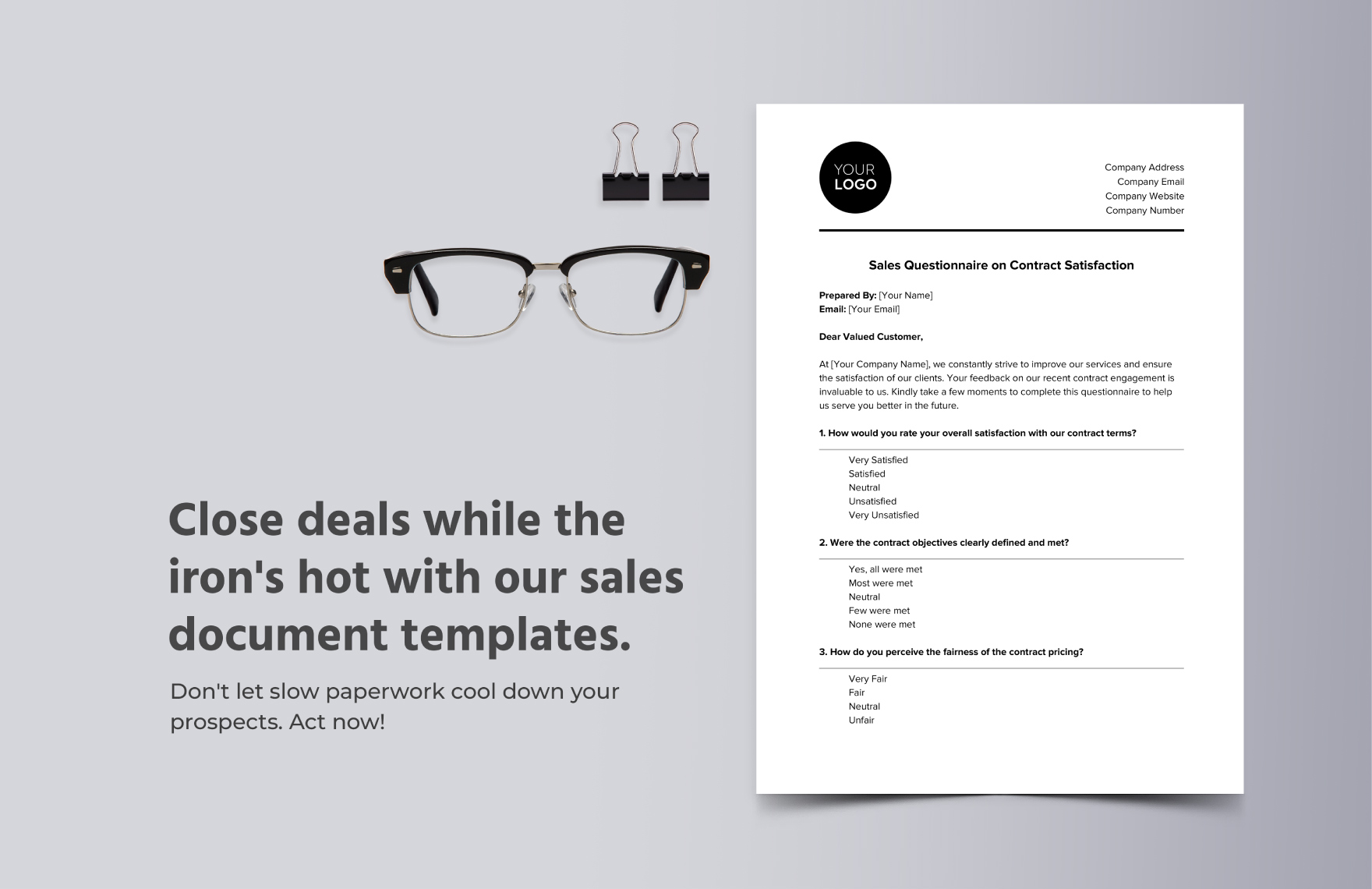 Sales Questionnaire on Contract Satisfaction Template