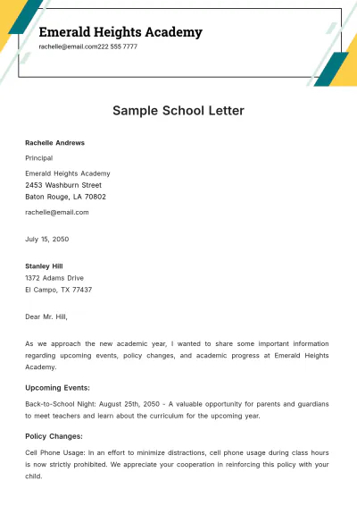 Free Sample School Letter Template to Edit Online