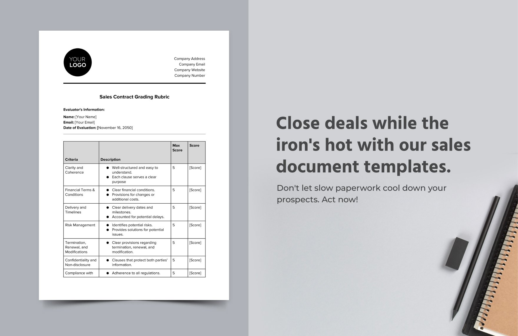 Sales Contract Grading Rubric Template