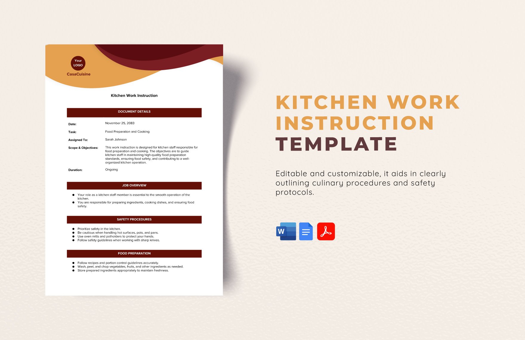 Kitchen Work Instruction Template